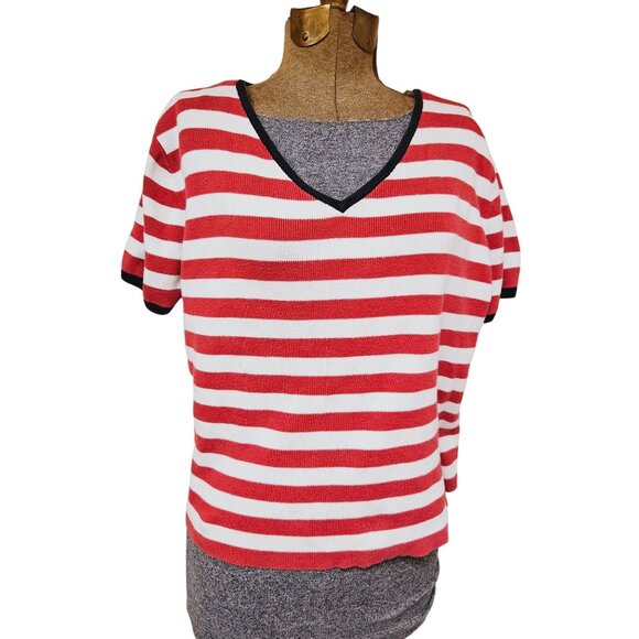 Christopher & Banks Sweaters - Christopher Banks Womens Top Red White Striped V Neck Cotton Sweater XL